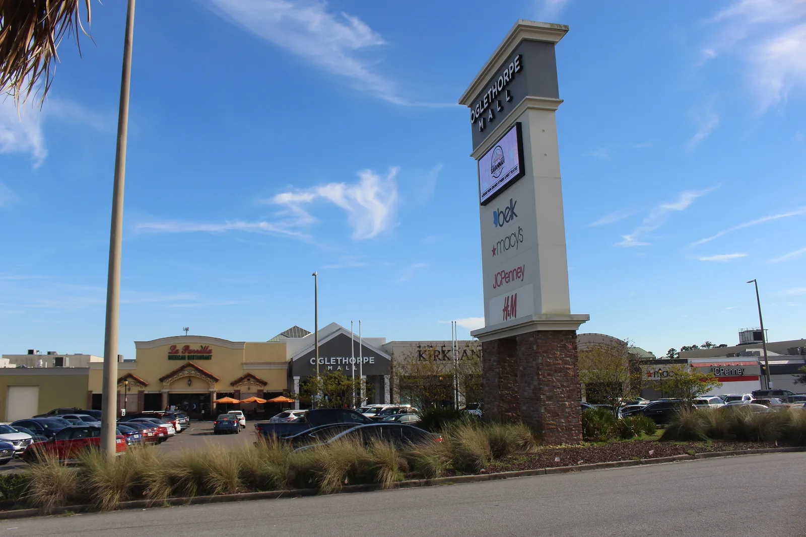 The Abercorn Street entrance and sign at Oglethorpe Mall, Savannah's enclosed shopping mall.