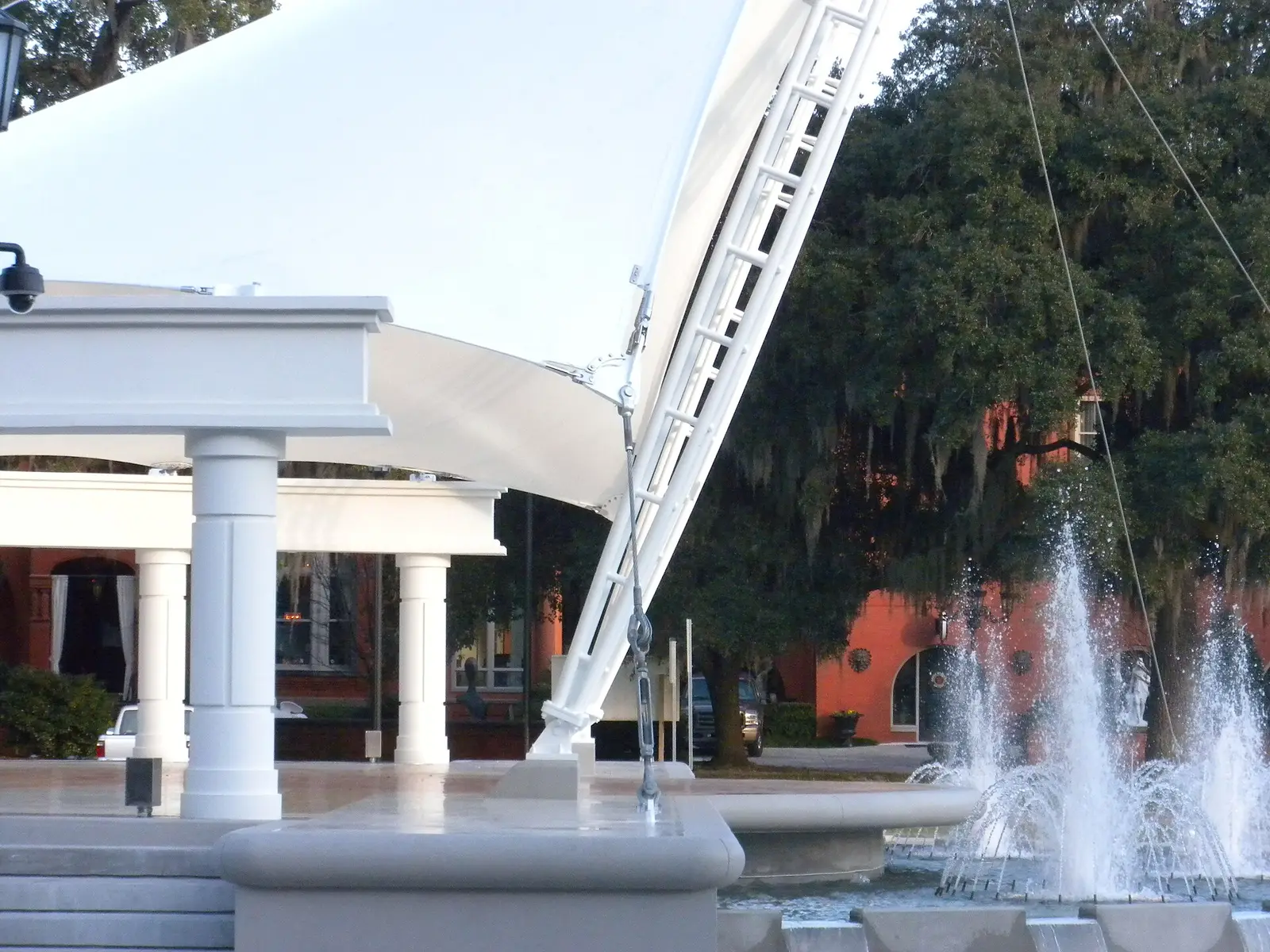The amphitheater stage and fountains in Forsyth Park, home of the free Savannah Jazz Festival.