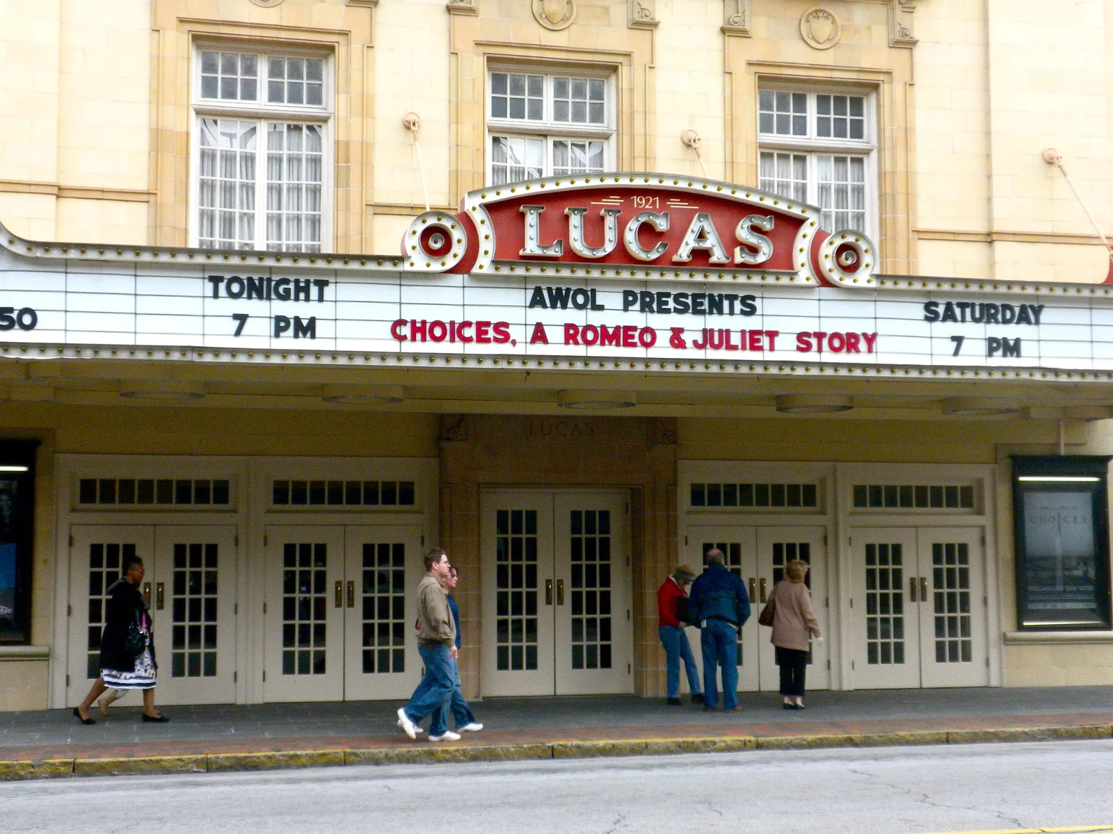 The marquee of the Lucas Theatre for the Arts on Abercorn Street in downtown Savannah.