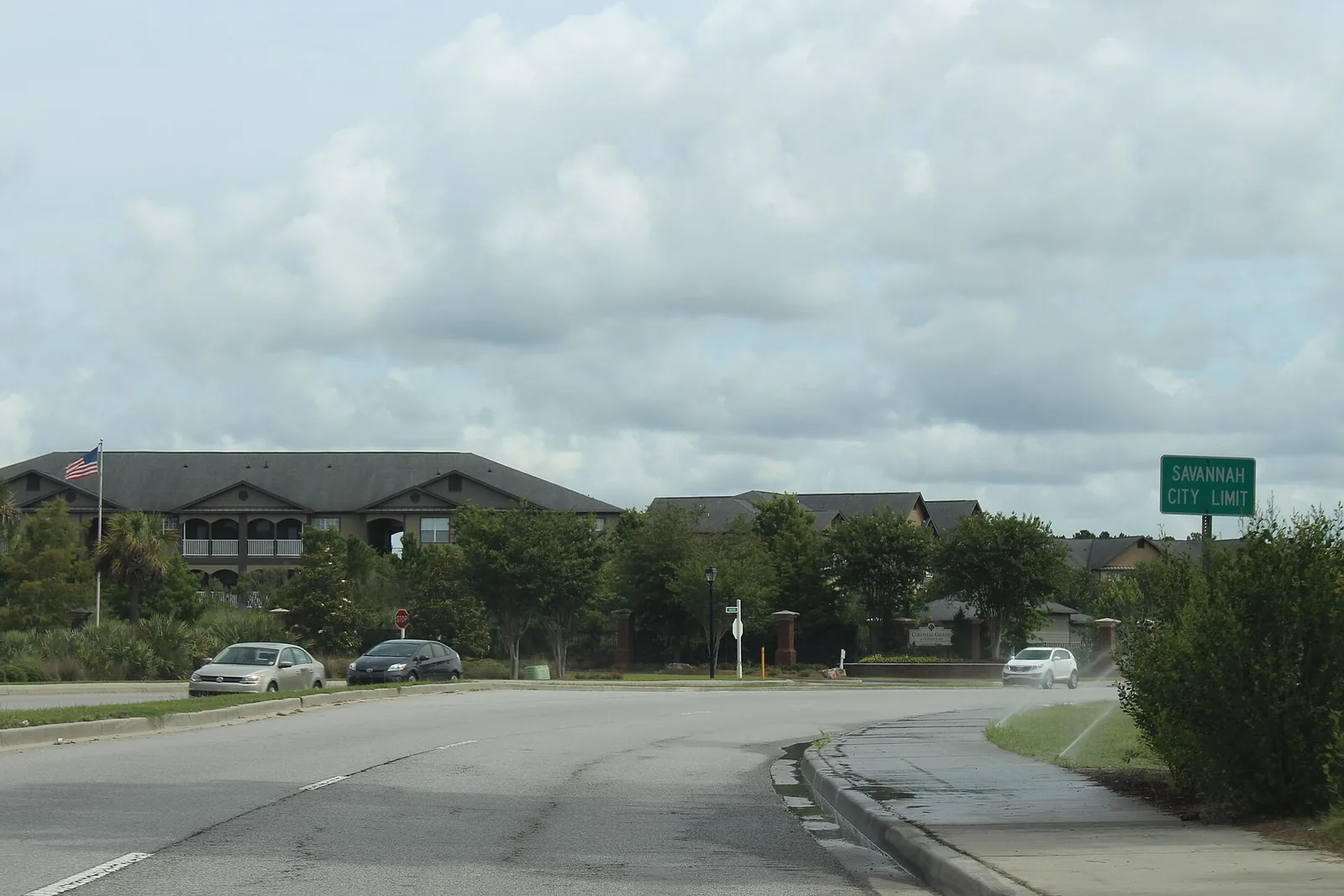 The Savannah city limit sign on Benton Boulevard, at the edge of the Godley Station area