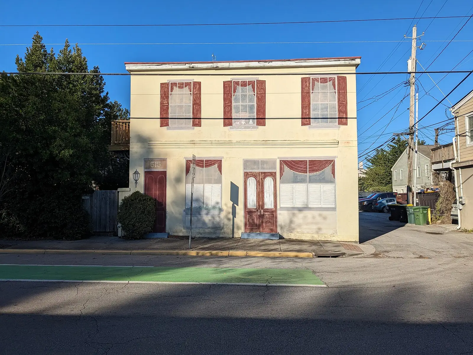 A mural painted to look like a historic house at 515 Price St., about eight-tenths of a mile from Williams Elementary