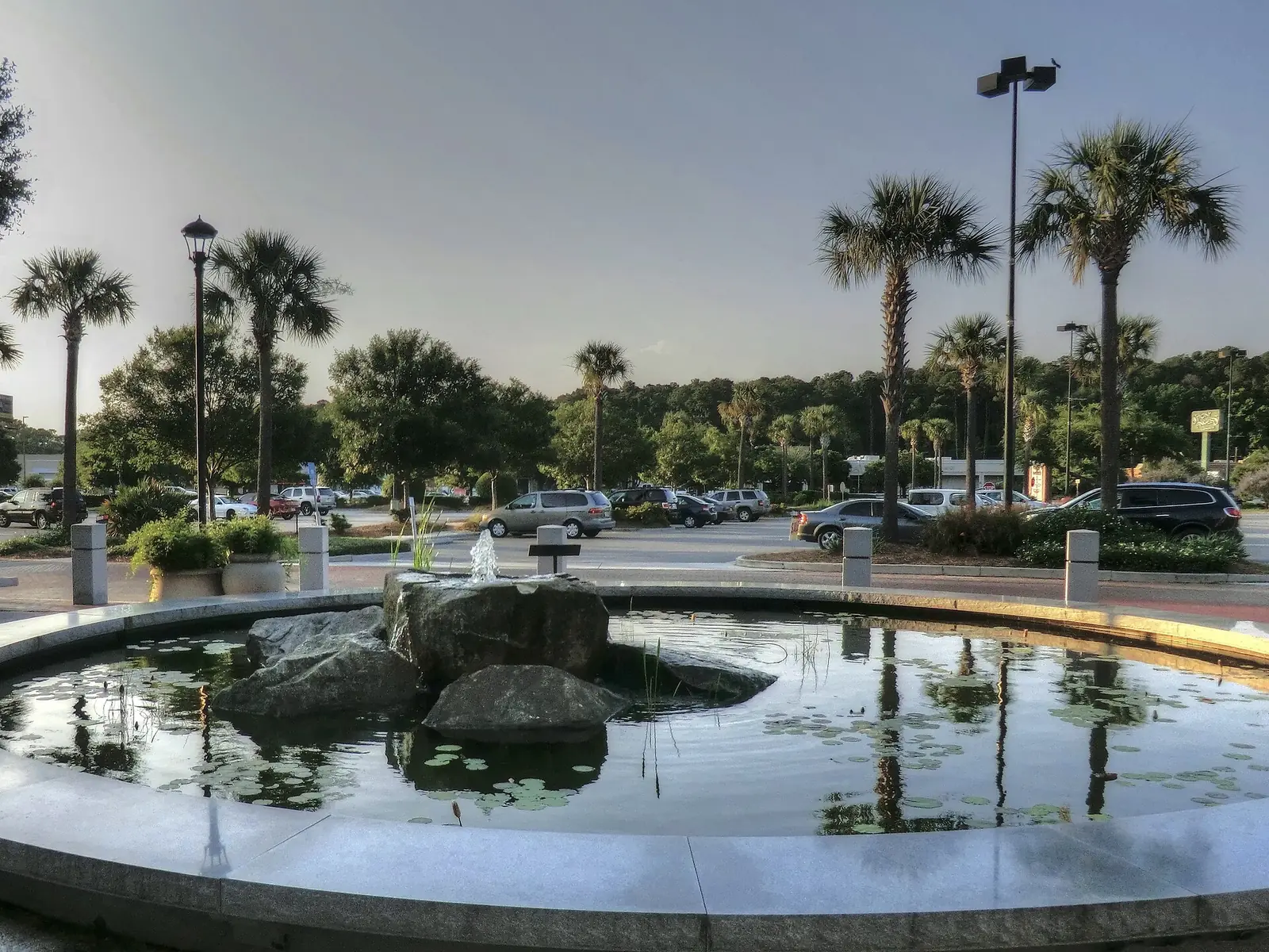 The fountain at Abercorn Plaza, about eight-tenths of a mile from White Bluff Elementary