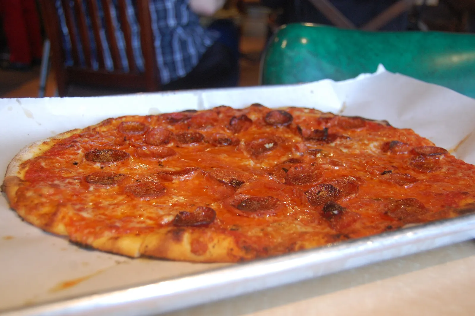 A pepperoni pizza. The photo was not taken at a Savannah restaurant.